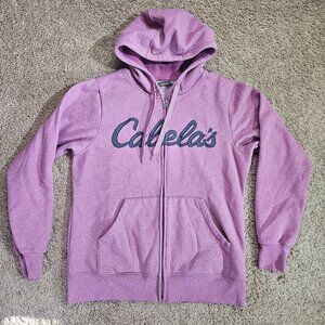 Cabelas Full Zip Hoodie Womens Large Pink Sweatshirt Hooded Jacket Pockets